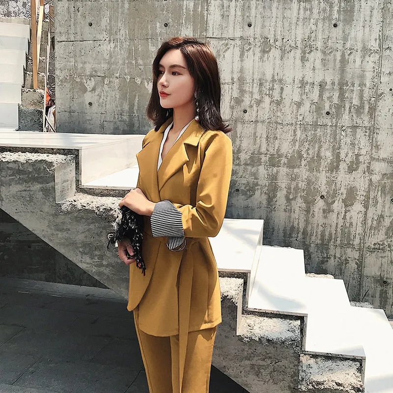 Women's Spring/Autumn Slim Waist Blazer & High Waist Pants
