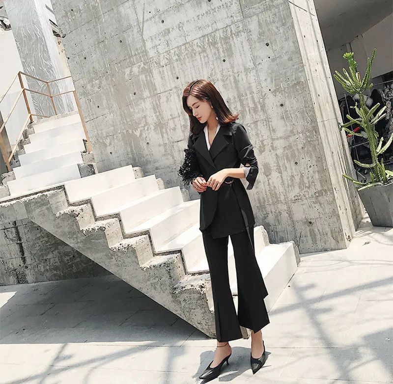 Women's Spring/Autumn Slim Waist Blazer & High Waist Pants