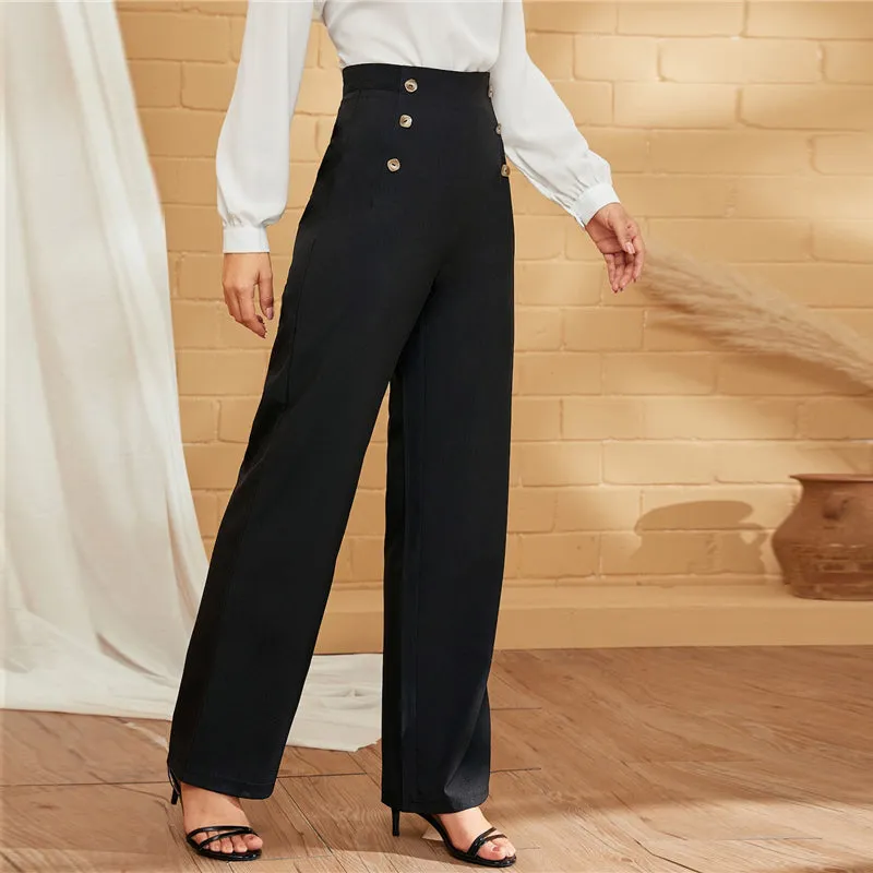 Women's Spring/Summer Polyester High-Waist Pants