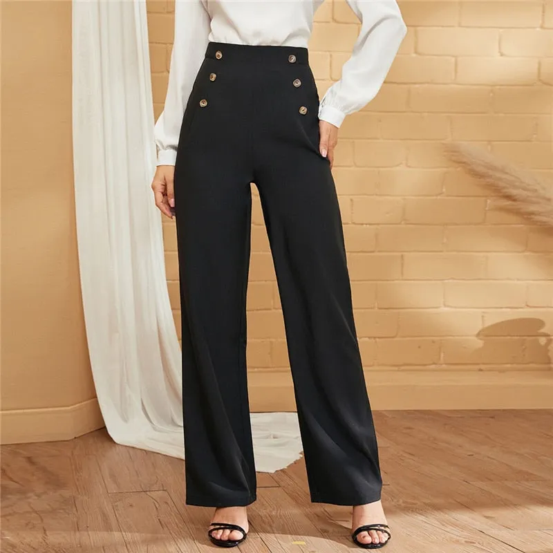 Women's Spring/Summer Polyester High-Waist Pants
