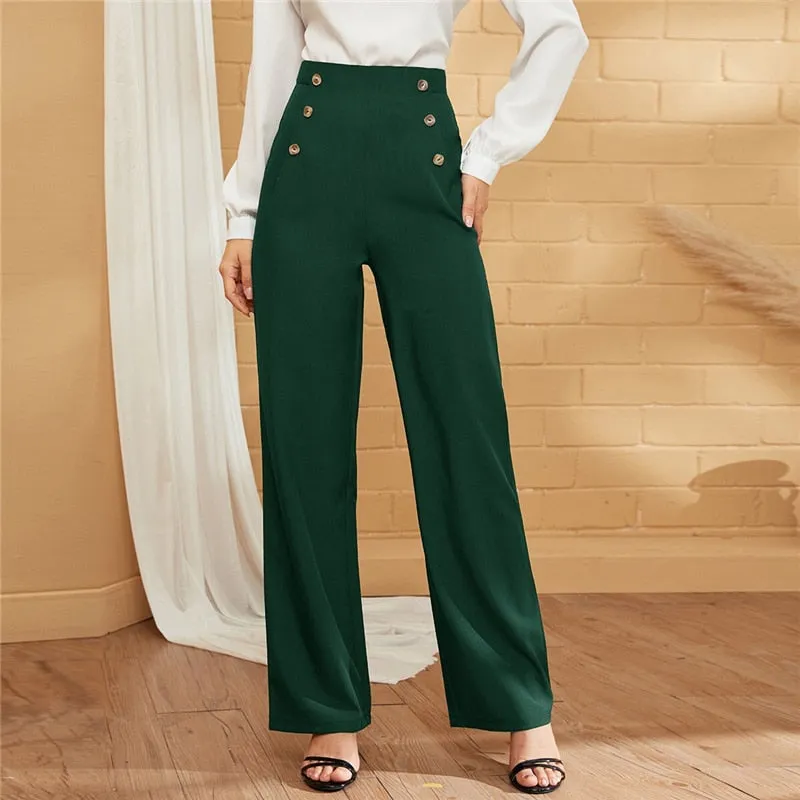 Women's Spring/Summer Polyester High-Waist Pants