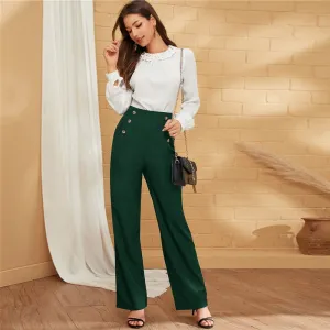 Women's Spring/Summer Polyester High-Waist Pants