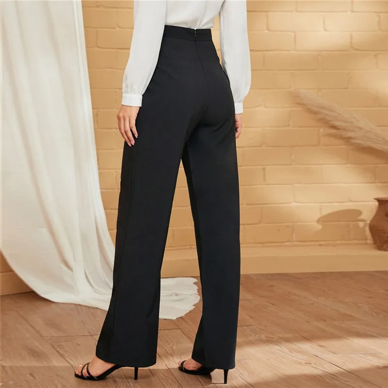 Women's Spring/Summer Polyester High-Waist Pants