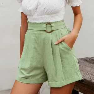 Women's Summer Casual High-Waist Elastic Shorts With Pockets