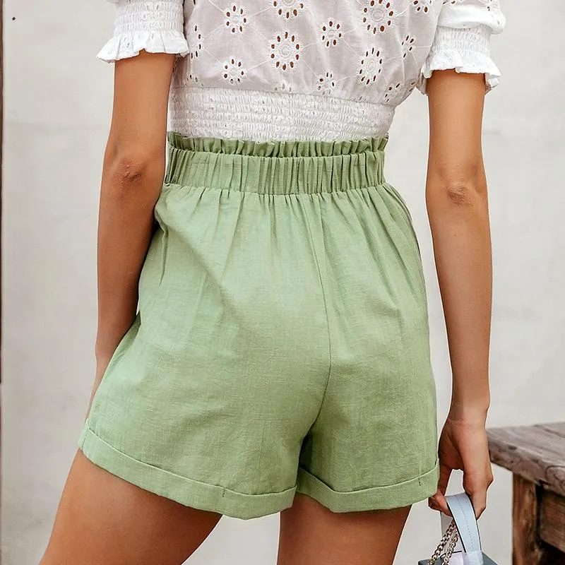 Women's Summer Casual High-Waist Elastic Shorts With Pockets