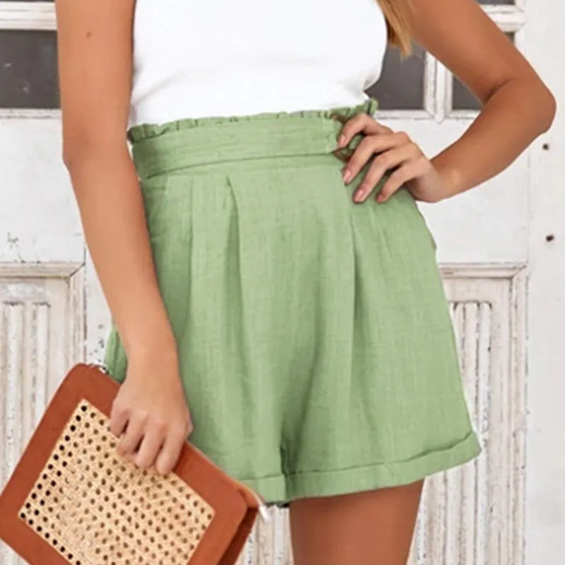 Women's Summer Casual High-Waist Elastic Shorts With Pockets
