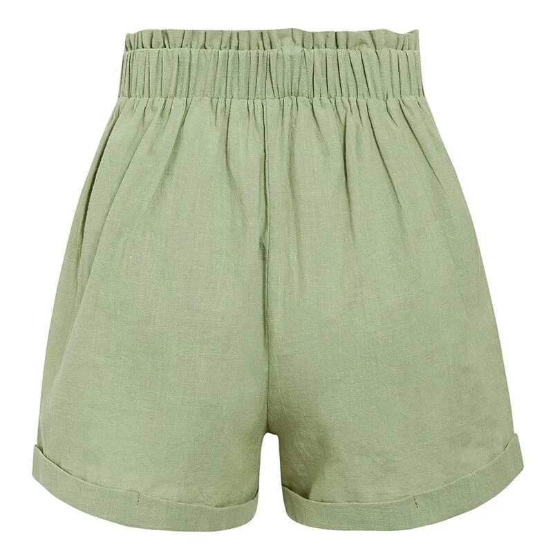 Women's Summer Casual High-Waist Elastic Shorts With Pockets