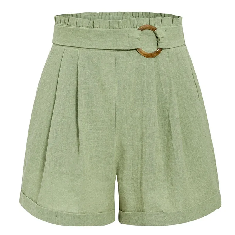 Women's Summer Casual High-Waist Elastic Shorts With Pockets