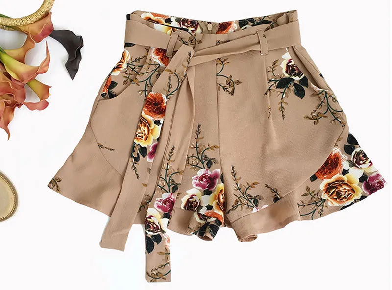 Women's Summer Casual High Waist Shorts With Floral Print