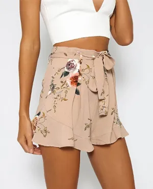 Women's Summer Casual High Waist Shorts With Floral Print