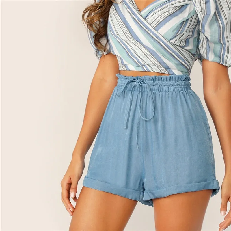 Women's Summer Casual Polyester High-Waist Shorts