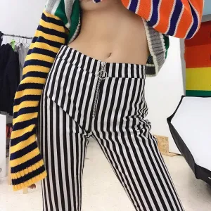 Women's Summer Casual Striped High Waist Pants