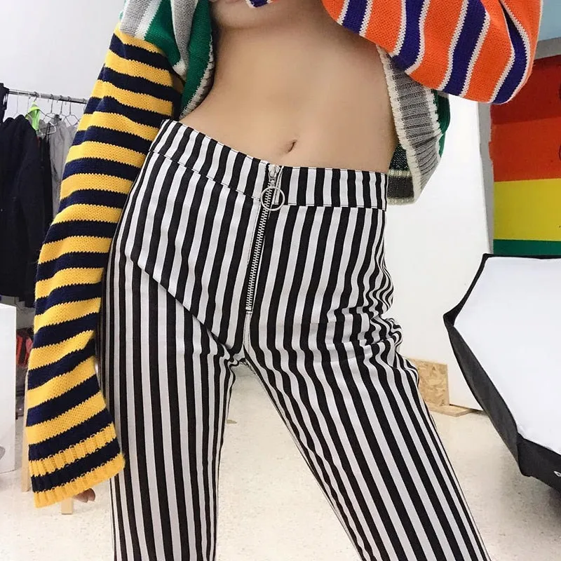 Women's Summer Casual Striped High Waist Pants