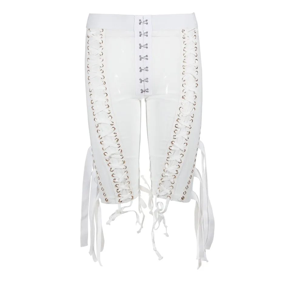 Women's Summer Spandex Shorts With Ribbons