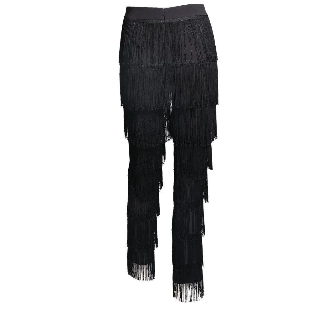 Women's Tassel High Waist Pants With Zipper