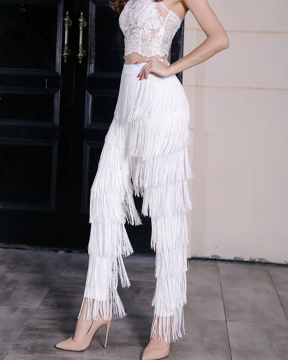 Women's Tassel High Waist Pants With Zipper