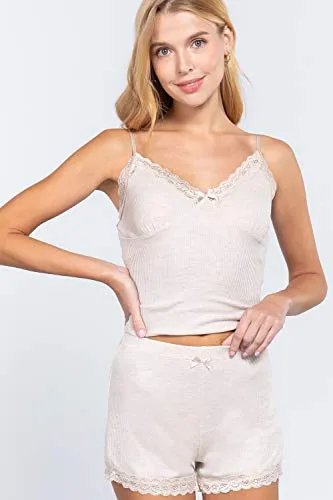 Women's V-Neck Thermal Lace Trim Set