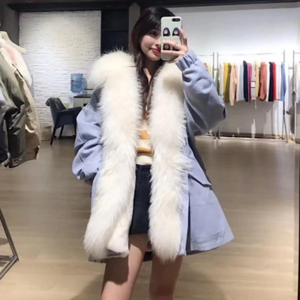 Women's Winter Casual Warm Long-Sleeved Parka With Raccoon Fur