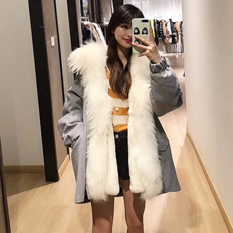 Women's Winter Casual Warm Long-Sleeved Parka With Raccoon Fur