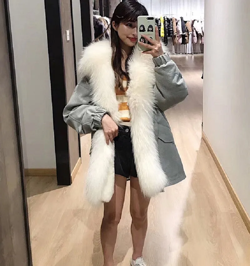 Women's Winter Casual Warm Long-Sleeved Parka With Raccoon Fur