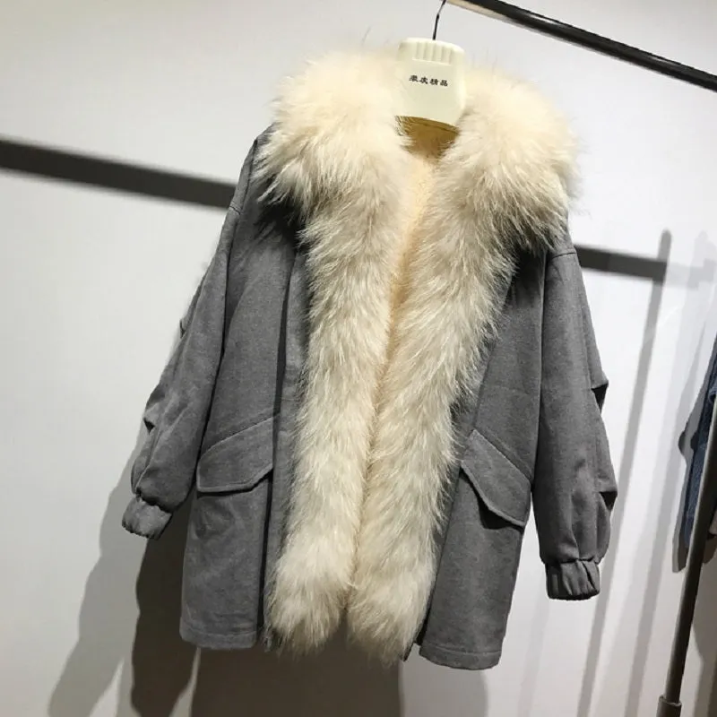 Women's Winter Casual Warm Long-Sleeved Parka With Raccoon Fur