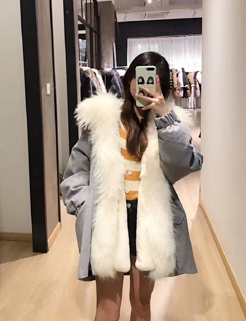 Women's Winter Casual Warm Long-Sleeved Parka With Raccoon Fur