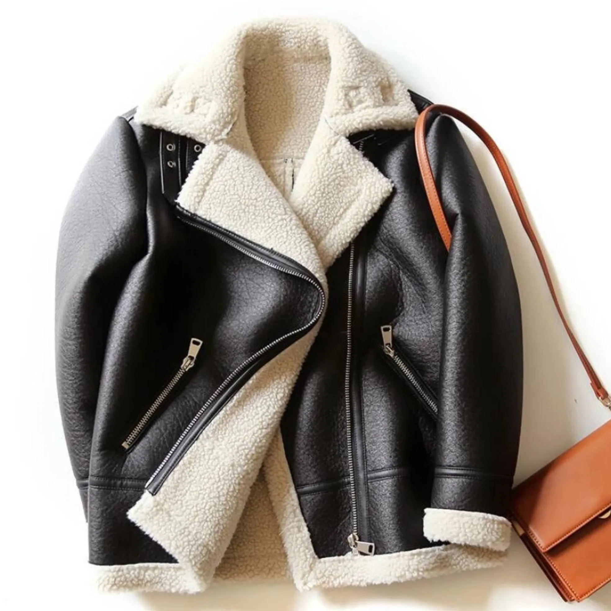 Women's Winter Faux Sheepskin Long-Sleeved Coat With Fur
