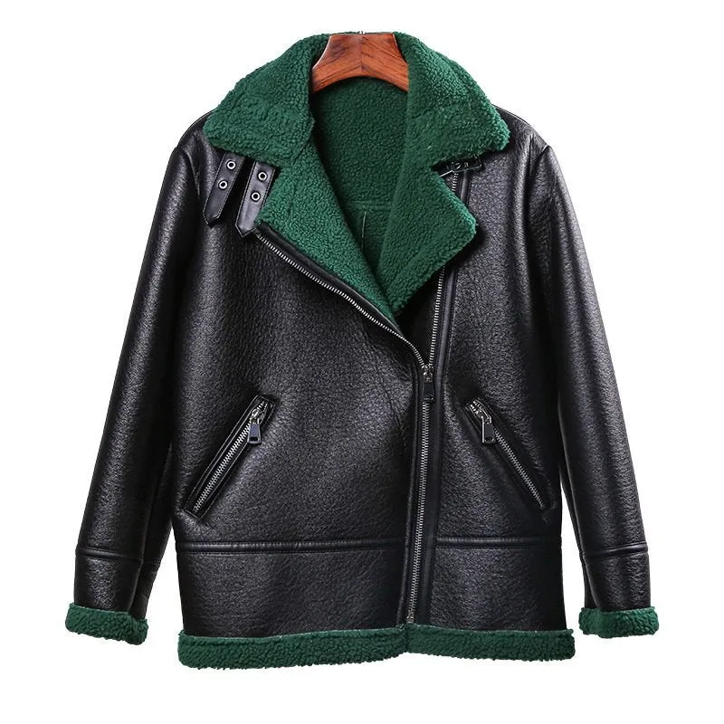 Women's Winter Faux Sheepskin Long-Sleeved Coat With Fur