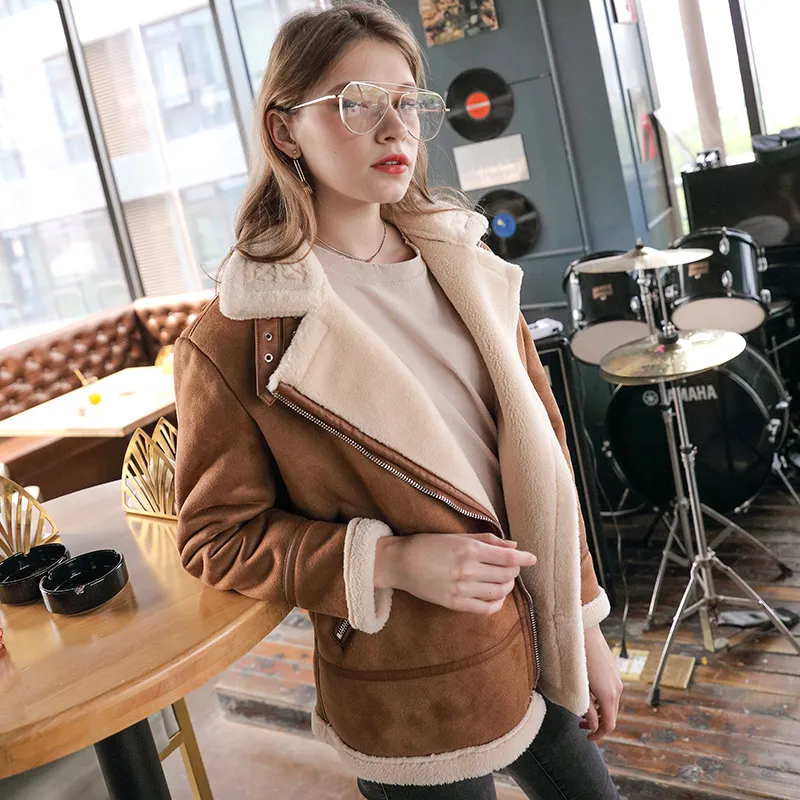 Women's Winter Faux Sheepskin Long-Sleeved Coat With Fur