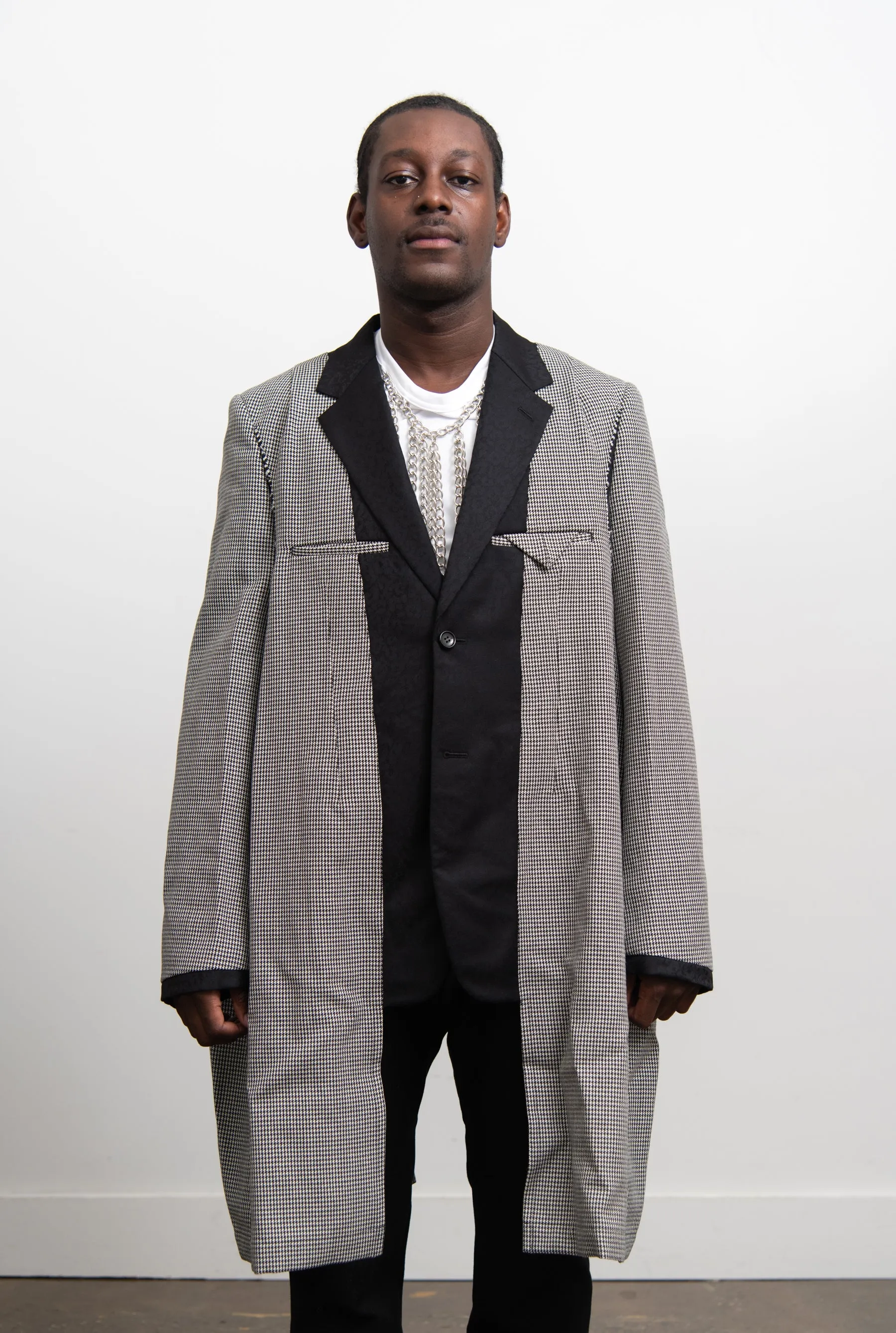Wool Jacquard Houndstooth Check Jacket Black/Natural J002