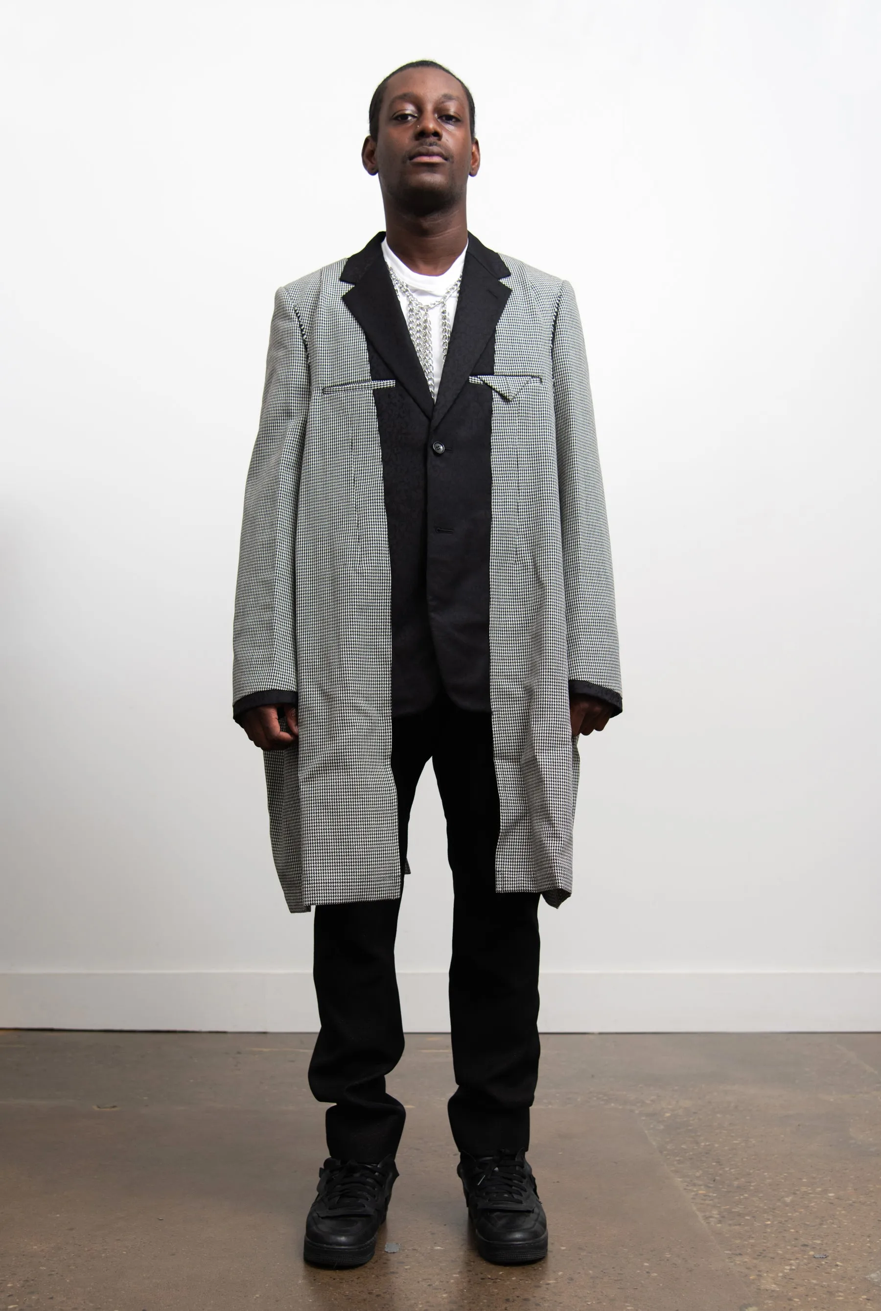 Wool Jacquard Houndstooth Check Jacket Black/Natural J002