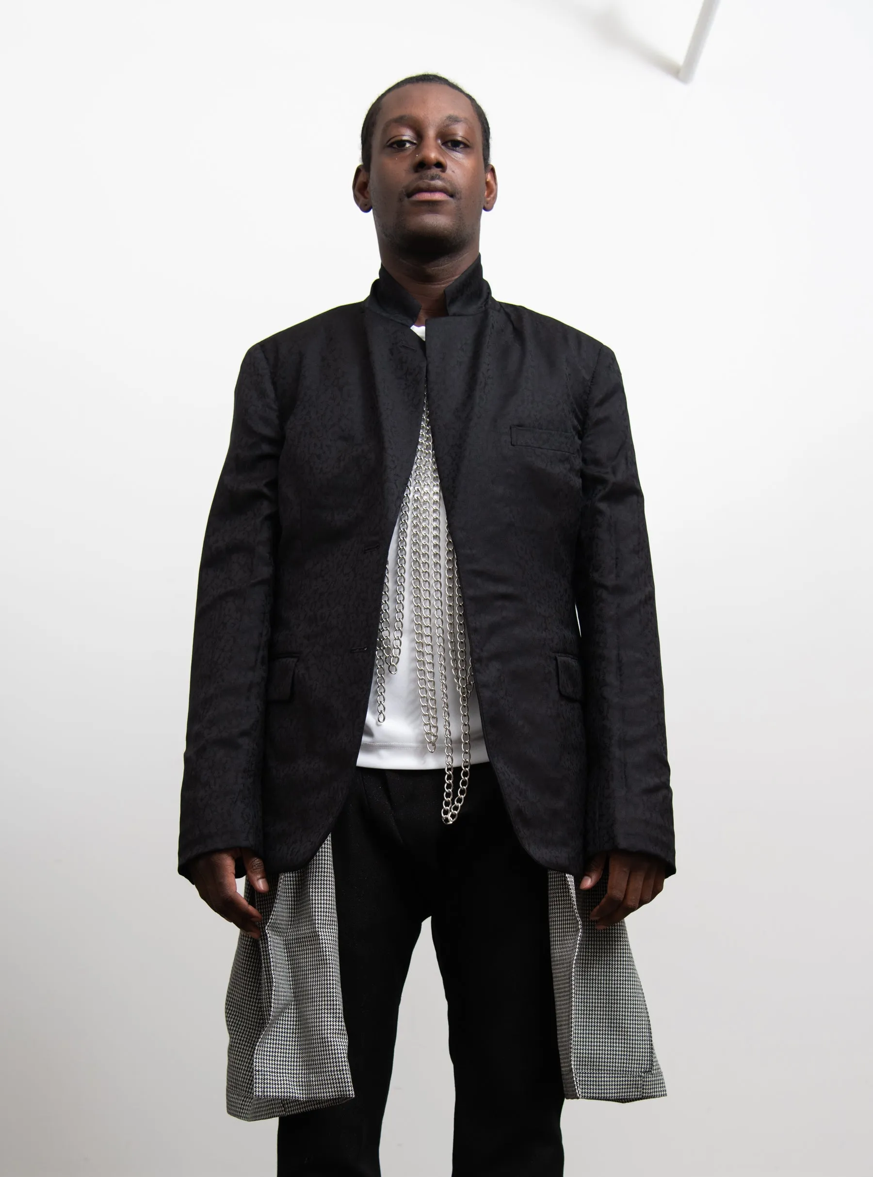 Wool Jacquard Houndstooth Check Jacket Black/Natural J002