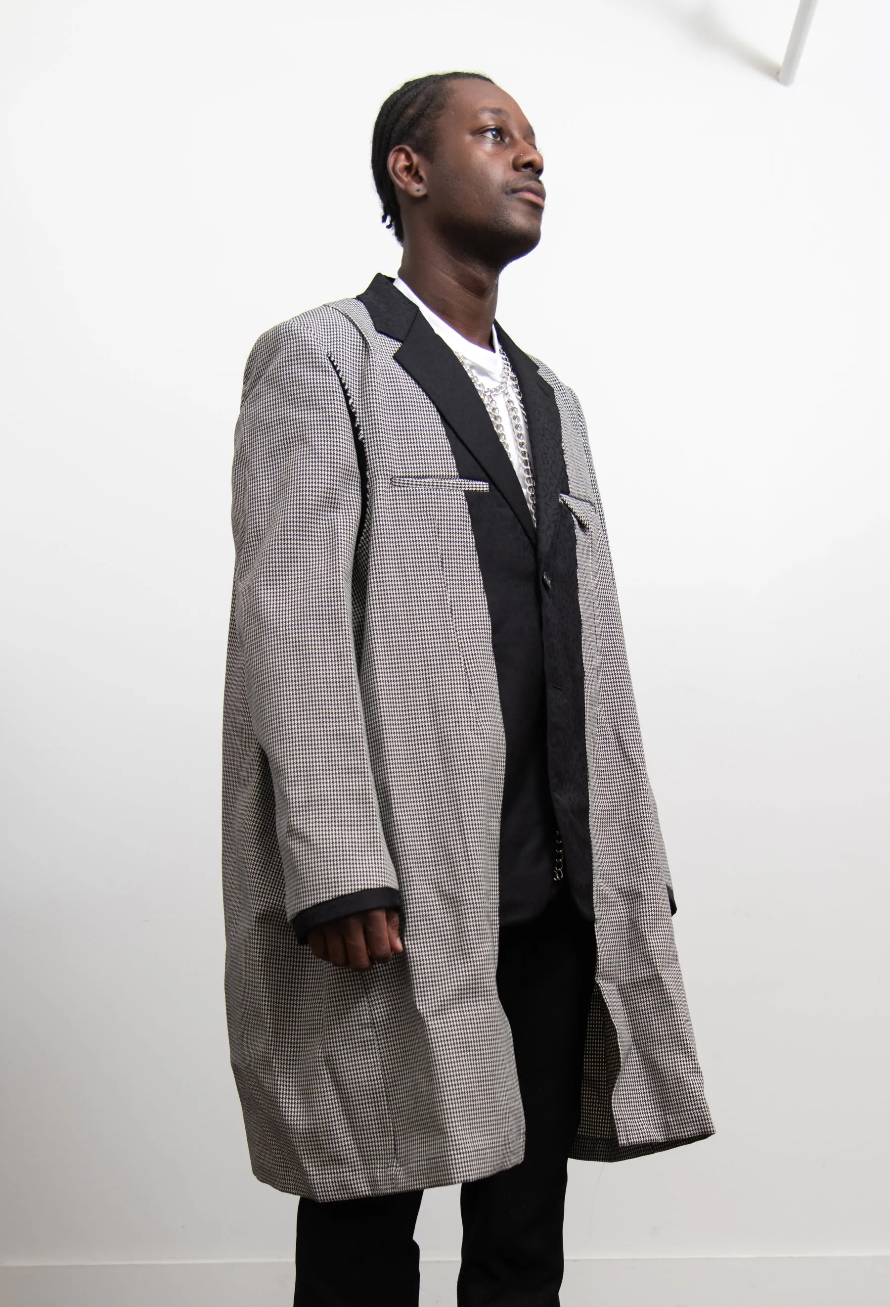 Wool Jacquard Houndstooth Check Jacket Black/Natural J002