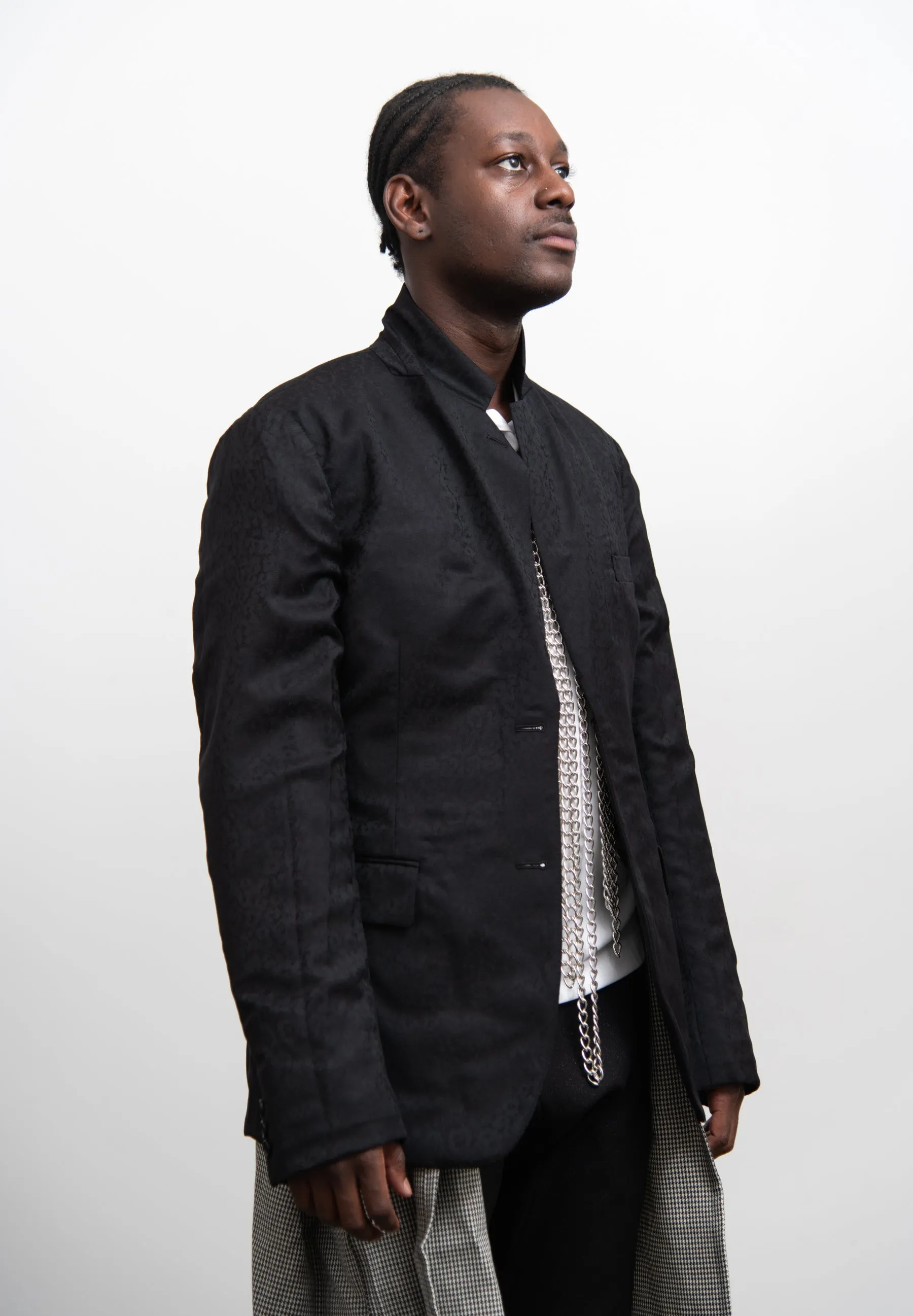 Wool Jacquard Houndstooth Check Jacket Black/Natural J002