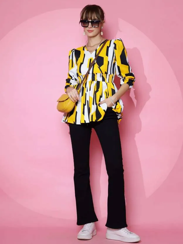 Yellow printed peplum Top