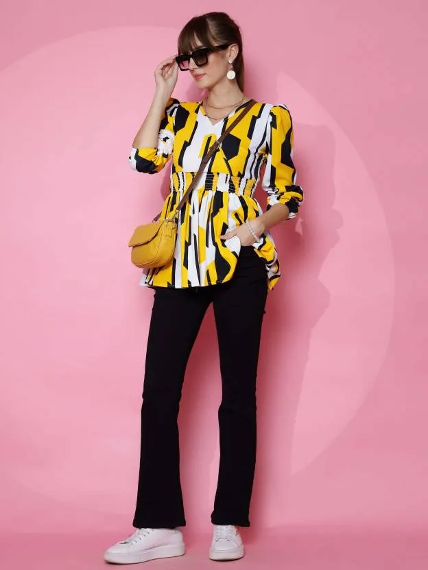 Yellow printed peplum Top