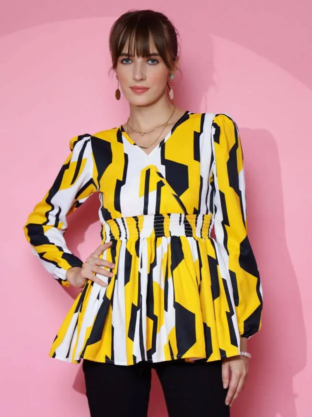 Yellow printed peplum Top