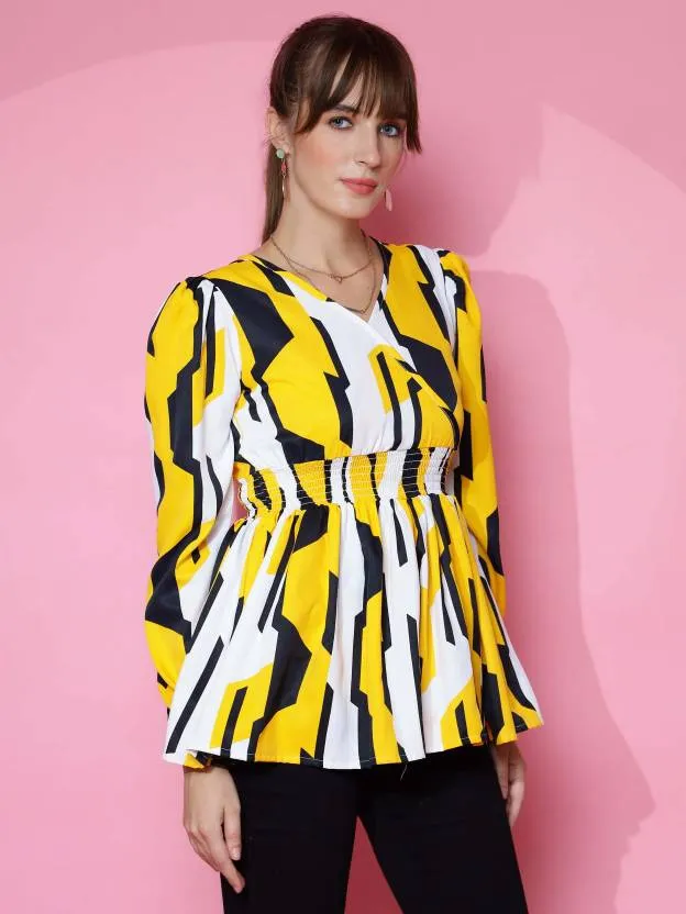 Yellow printed peplum Top