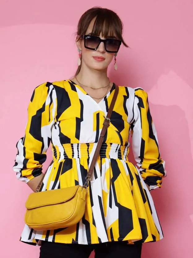 Yellow printed peplum Top